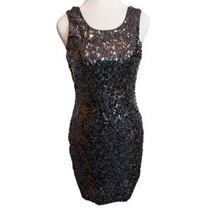 Express Black Sequin Mini Dress XS Sleeveless Low Back Cocktail Party Shimmer